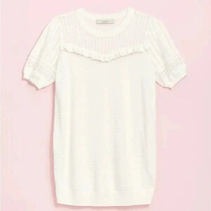 Loft Maternity Ruffle Puff Sleeve Petite Small Sweater Tee